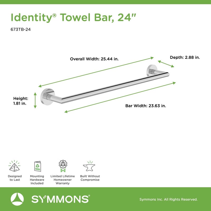 Symmons 673TB-24 Identity 24 in. Wall-Mounted Towel Bar in Polished Chrome - Image 2